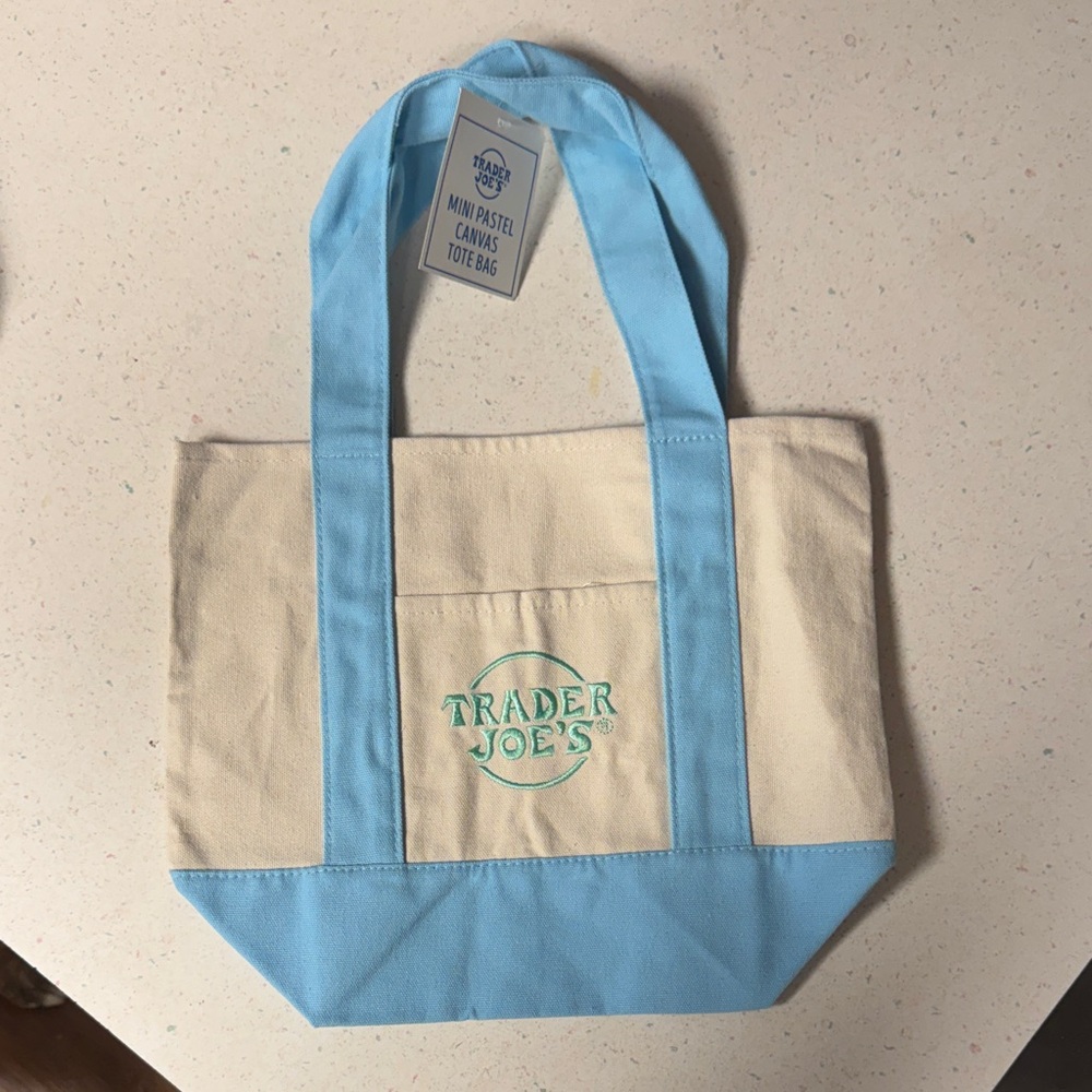 Trader Joe's Blue and Cream Canvas Tote